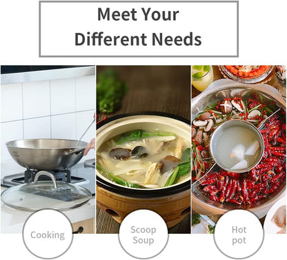 Newness Soup Ladle, [Rustproof, Heat Resistance, Integral Forming] Resilient 304 Stainless Steel Soup Spoon with Vacuum Ergonomic Round Handle, Cooking Spoon for Kitchen, 13.7 Inches