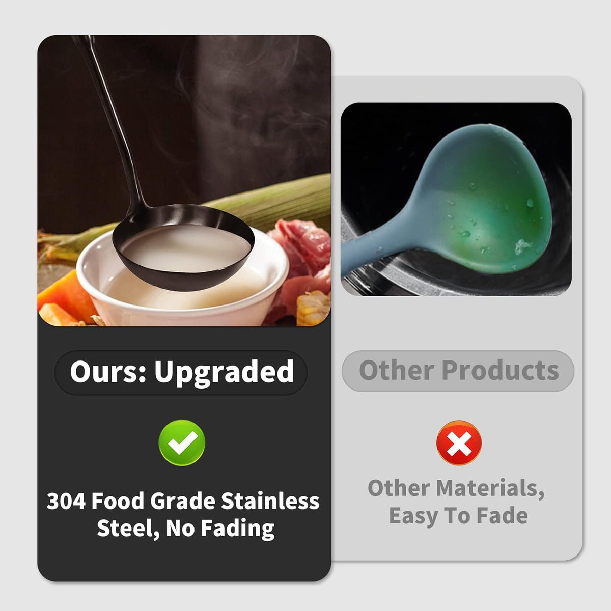 Newness Soup Ladle, [Rustproof, Heat Resistance, Integral Forming] Resilient 304 Stainless Steel Soup Spoon with Vacuum Ergonomic Round Handle, Cooking Spoon for Kitchen, 13.7 Inches