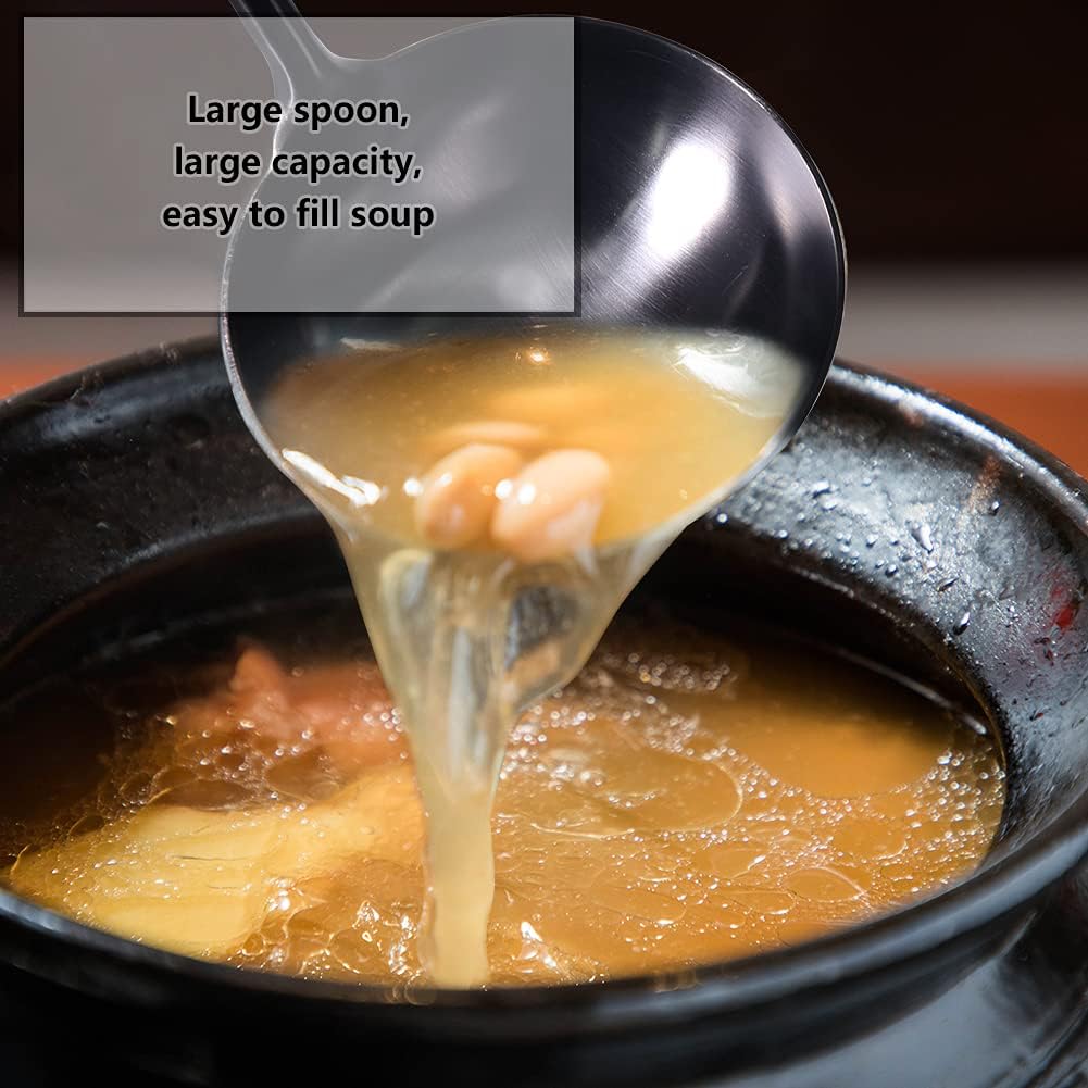 Newness Soup Ladle, [Rustproof, Heat Resistance, Integral Forming] Resilient 304 Stainless Steel Soup Spoon with Vacuum Ergonomic Round Handle, Cooking Spoon for Kitchen, 13.7 Inches
