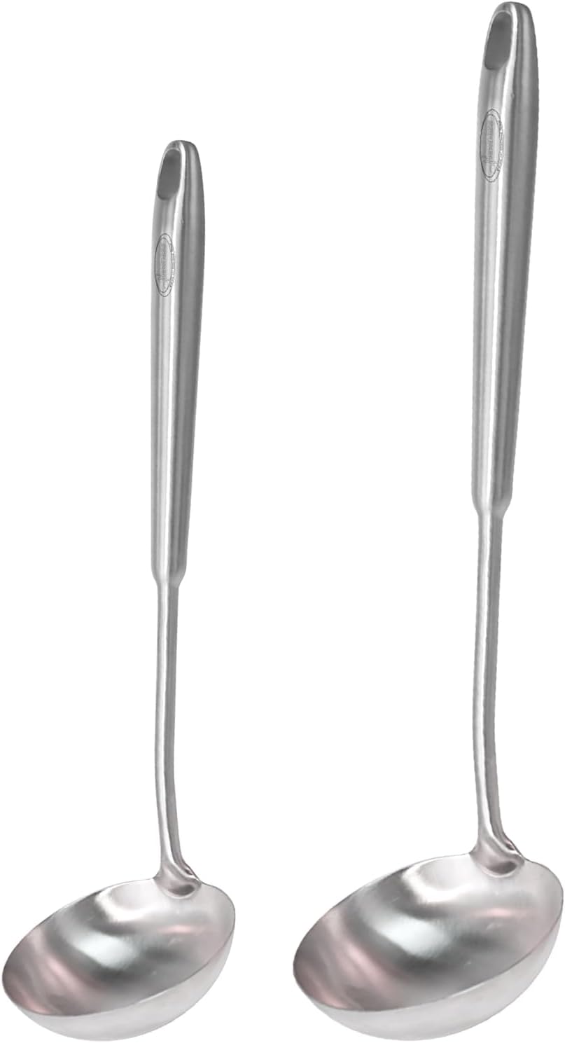Newness Soup Ladle, [Rustproof, Heat Resistance, Integral Forming] Resilient 304 Stainless Steel Soup Spoon with Vacuum Ergonomic Round Handle, Cooking Spoon for Kitchen, 13.7 Inches