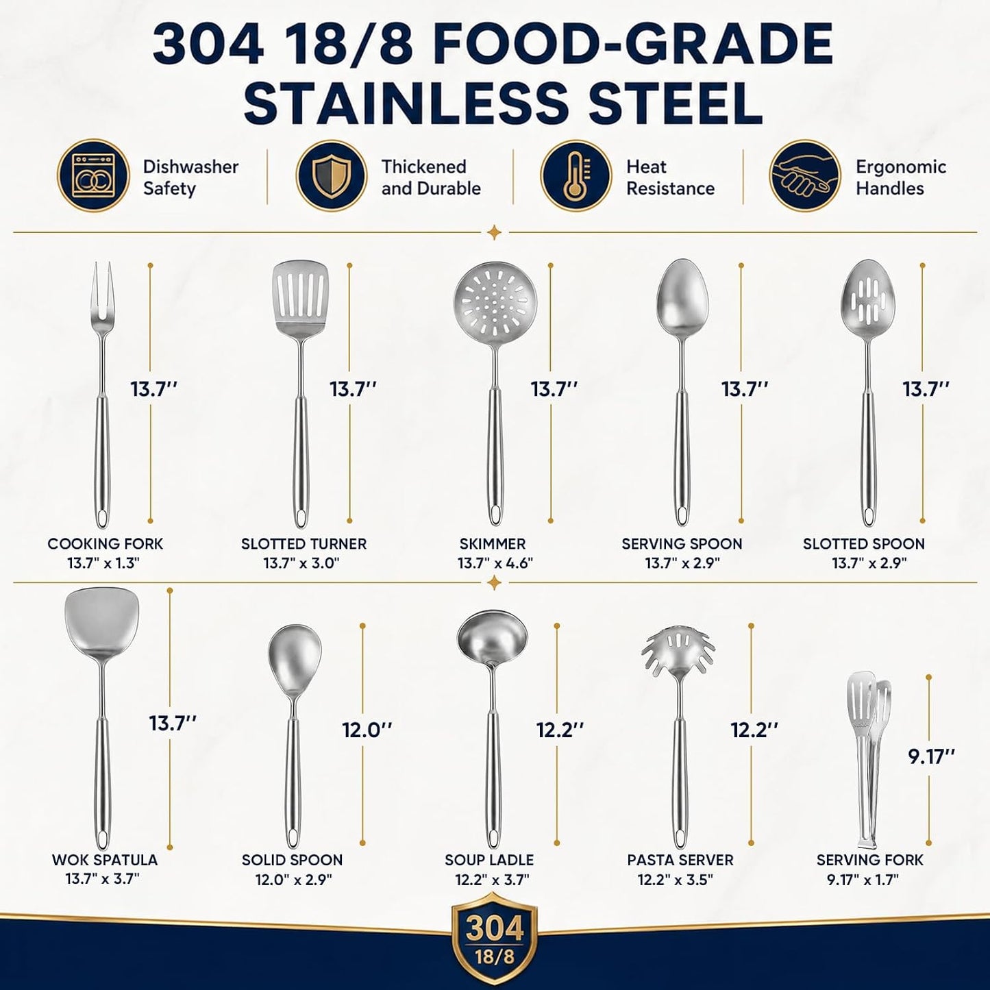Newness Soup Ladle, [Rustproof, Heat Resistance, Integral Forming] Resilient 304 Stainless Steel Soup Spoon with Vacuum Ergonomic Round Handle, Cooking Spoon for Kitchen, 13.7 Inches