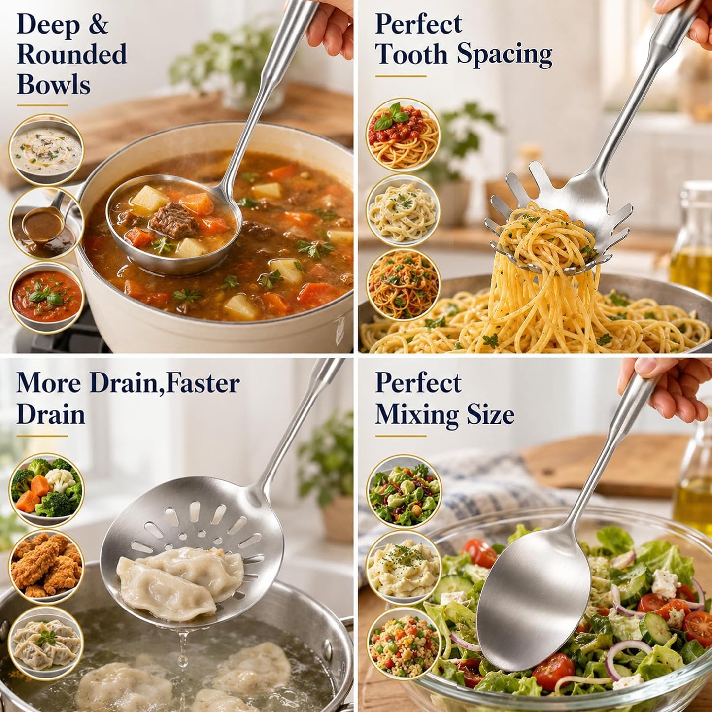 Newness Soup Ladle, [Rustproof, Heat Resistance, Integral Forming] Resilient 304 Stainless Steel Soup Spoon with Vacuum Ergonomic Round Handle, Cooking Spoon for Kitchen, 13.7 Inches