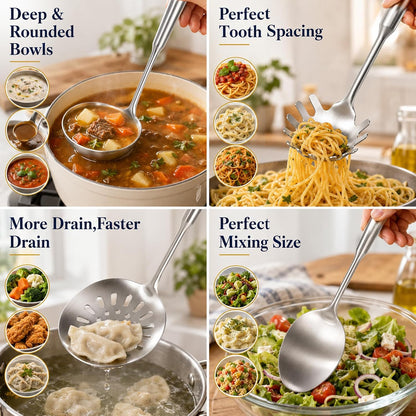 Newness Soup Ladle, [Rustproof, Heat Resistance, Integral Forming] Resilient 304 Stainless Steel Soup Spoon with Vacuum Ergonomic Round Handle, Cooking Spoon for Kitchen, 13.7 Inches