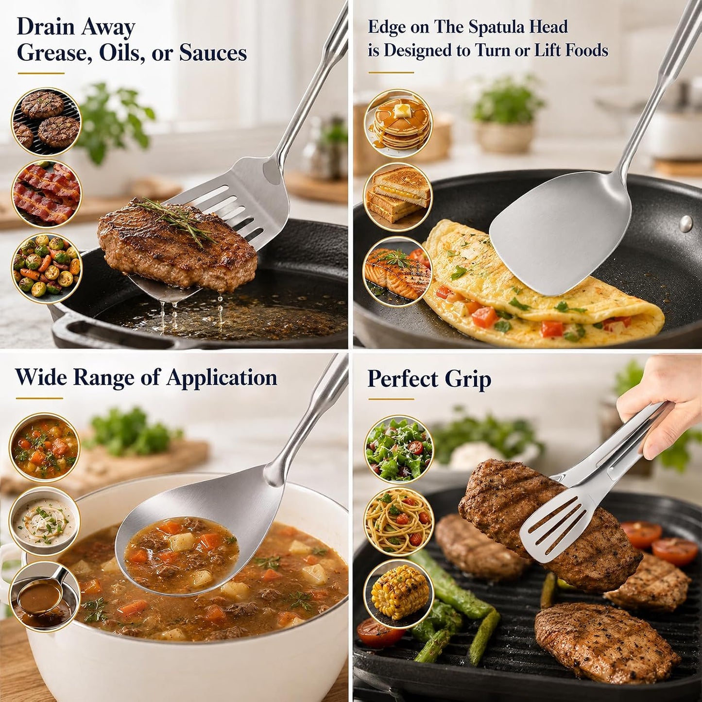Newness Soup Ladle, [Rustproof, Heat Resistance, Integral Forming] Resilient 304 Stainless Steel Soup Spoon with Vacuum Ergonomic Round Handle, Cooking Spoon for Kitchen, 13.7 Inches