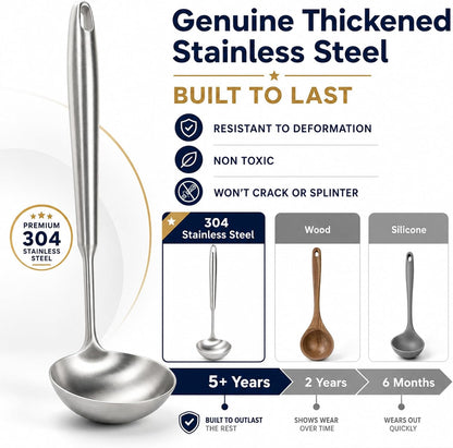 Newness Soup Ladle, [Rustproof, Heat Resistance, Integral Forming] Resilient 304 Stainless Steel Soup Spoon with Vacuum Ergonomic Round Handle, Cooking Spoon for Kitchen, 13.7 Inches