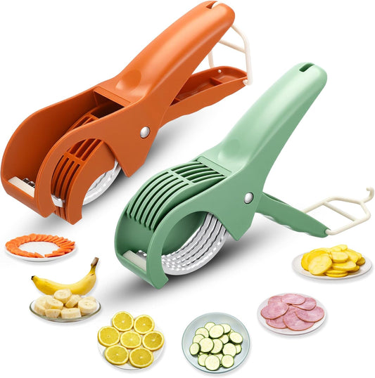 2 Pcs Food Manual Slicer Fruit and Vegetable Cutter Stainless Steel Banana Slicer with ABS Handle for Quickly Making Fruit Vegetable Salad
