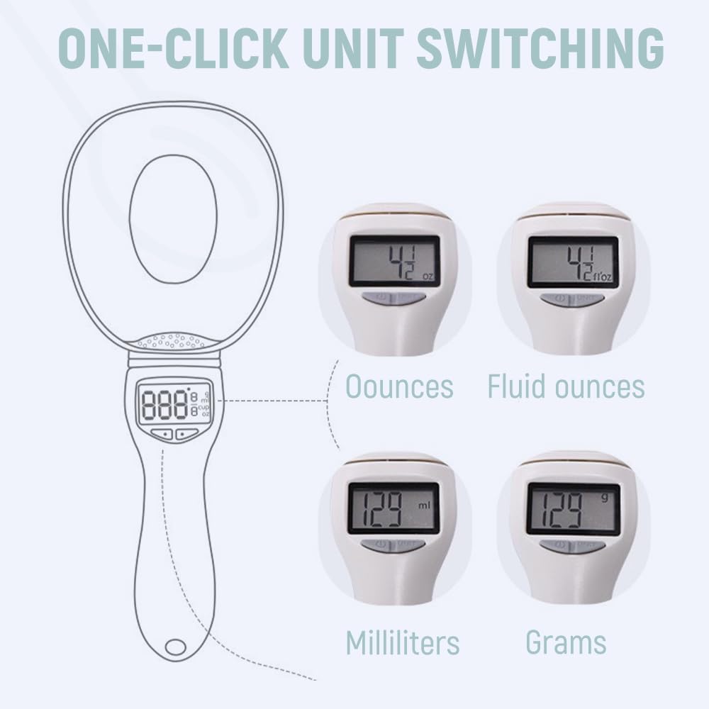 Electronic Measuring Spoon with Conversion,Digital Spoons Scale,Food Measuring Scoop,Multi-functional Spoon with Adjustable Scale 800g/0.1g,Measuring Scoop for Kitchen and Dog Cat Food (Spoon/1pcs)