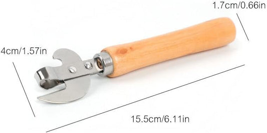 Stainless Steel Kitchen Utensil Multifunctional Lid Remov-e Side Cut Manual Can Opener with Wood Handle