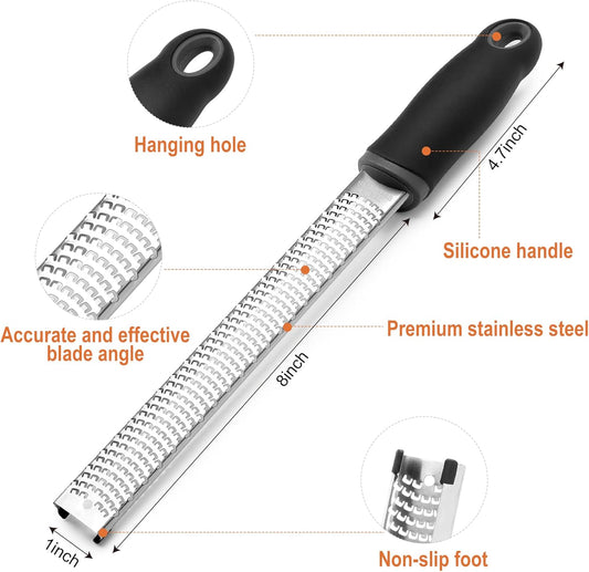Stainless Steel Zester Grater for Lemon, Lime & Cheese, Black
