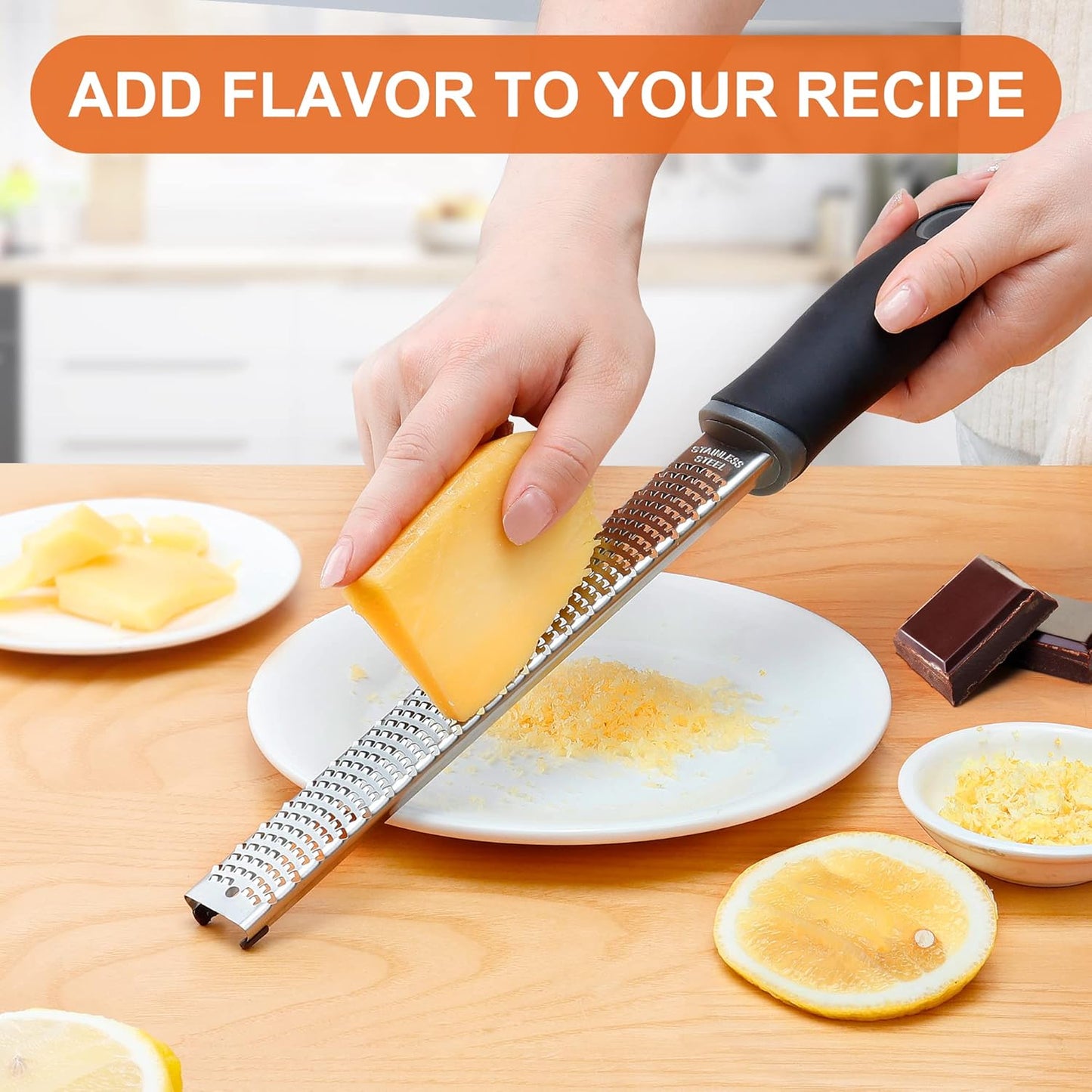 Stainless Steel Zester Grater for Lemon, Lime & Cheese, Black