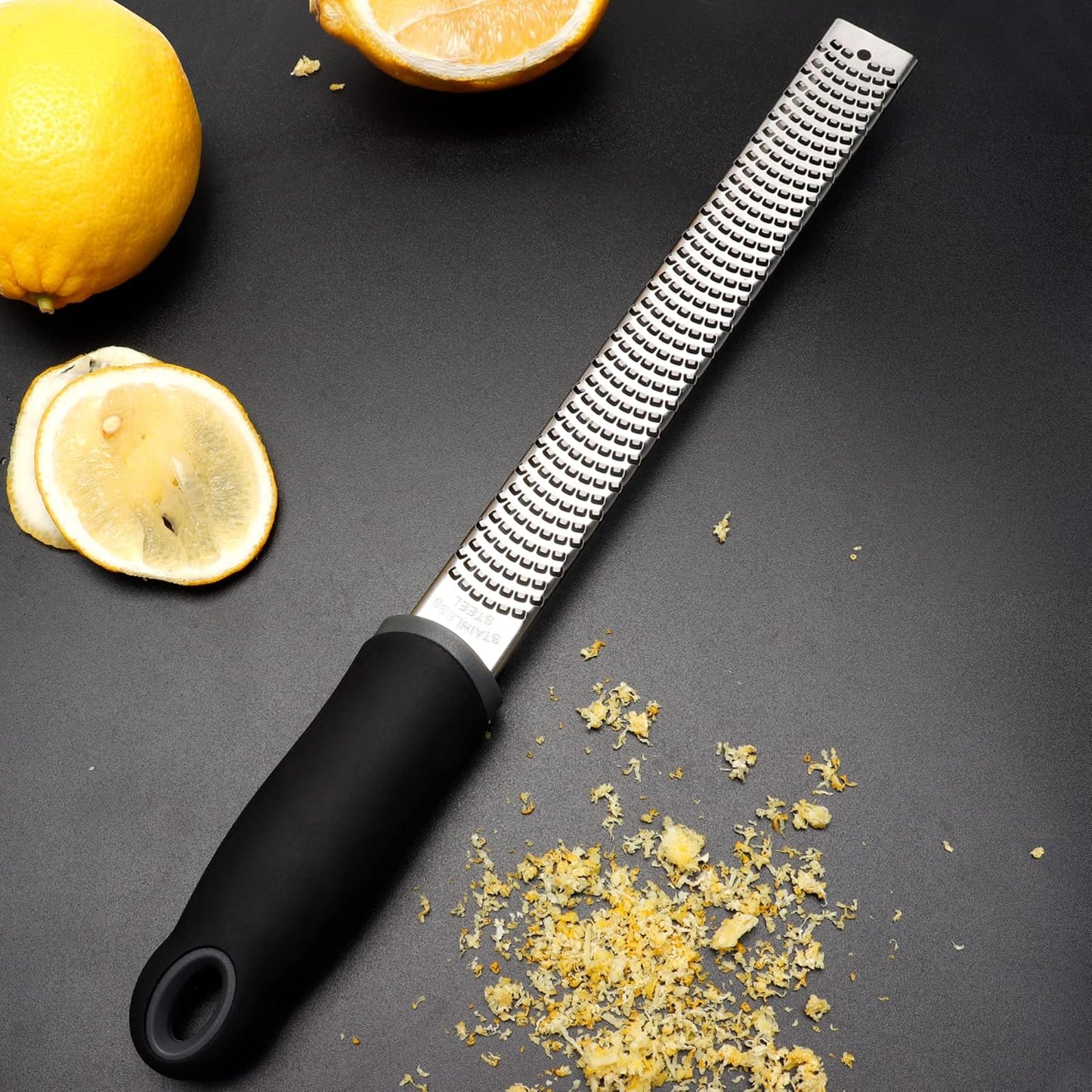 Stainless Steel Zester Grater for Lemon, Lime & Cheese, Black