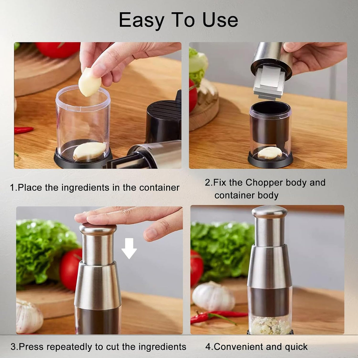 Manual Pressed Chopper,Mini Dicer Food Chopper,Multifunctional Manual Garlic Press,Stainless Steel Hand Food Chopper for Mincing Garlic Press Stainless Steel,1 PCS