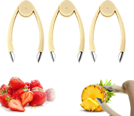 Multifunctional Pineapple Eye Remover, 2024 Upgrade Strawberry Stem Remover Pineapple Eye Remover Tool, Strawberry Huller Stem Remover Fruit Eye Remover for Potato, Tomato Corer (Yellow-3Pcs)