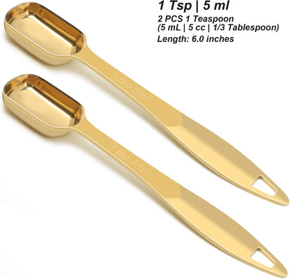 2 Pcs 1/8 Teaspoon (0.63 mL | 1/8 Tsp | 0.63 cc | 1/64 oz) Stainless Steel Single Measuring Spoon, Long Handle Metal Measuring Spoon, Kitchen Gadgets for Cooking & Baking