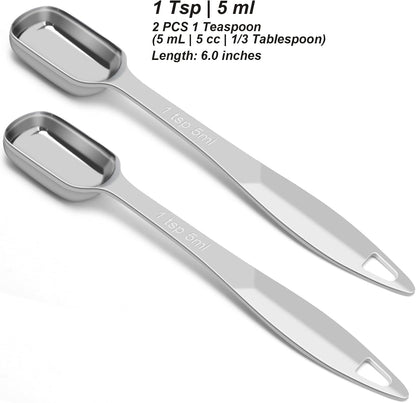 2 Pcs 1/8 Teaspoon (0.63 mL | 1/8 Tsp | 0.63 cc | 1/64 oz) Stainless Steel Single Measuring Spoon, Long Handle Metal Measuring Spoon, Kitchen Gadgets for Cooking & Baking