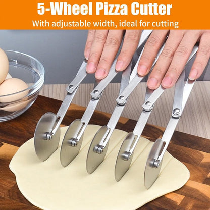 Food Grade Stainless Steel Pizza Cutter Multi-Wheel Dough Divider Pastry Knife Baking Cutter (7, Wheel)