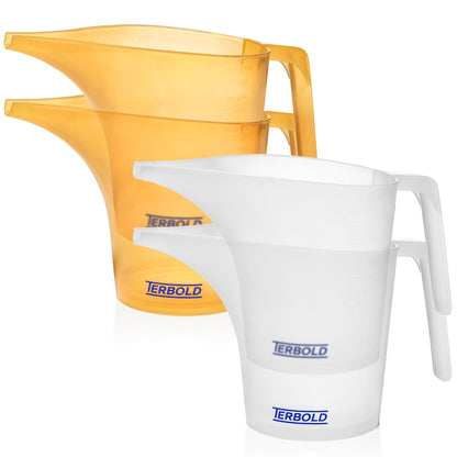 Funnel Pitcher with Spout 2pc Set | 1 Liter Plastic Measuring Pitchers for Cake, Pancake Dispenser, Soap Pouring or Oil Automotive use