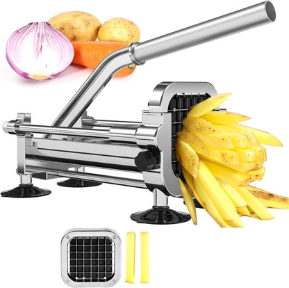 French Fry Cutter, Stainless Steel Potato Cutter with 1/2 Inch, 3/8 Inch and 1/4 Inch Blades (Manual Cutter, 1/2 '' & 3/8 '' & 1/4 '' Blade)