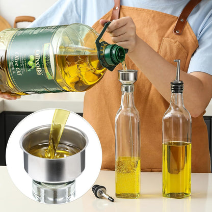 17oz Glass Olive Oil Bottle Dispenser - 500ml Green Oil and Vinegar Cruet with Pourers and Funnel - Olive Oil Carafe Decanter for Kitchen