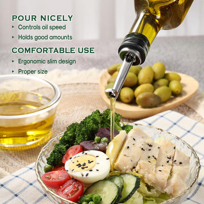 17oz Glass Olive Oil Bottle Dispenser - 500ml Green Oil and Vinegar Cruet with Pourers and Funnel - Olive Oil Carafe Decanter for Kitchen
