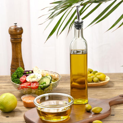 17oz Glass Olive Oil Bottle Dispenser - 500ml Green Oil and Vinegar Cruet with Pourers and Funnel - Olive Oil Carafe Decanter for Kitchen