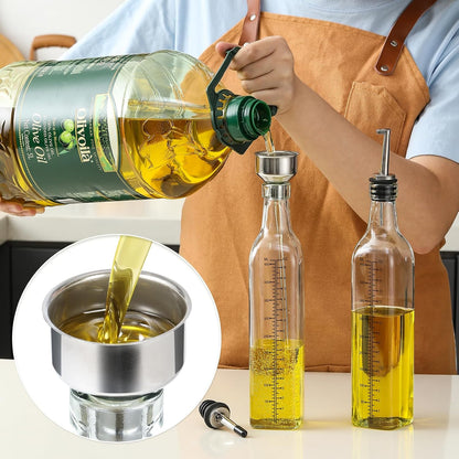 17oz Glass Olive Oil Bottle Dispenser - 500ml Green Oil and Vinegar Cruet with Pourers and Funnel - Olive Oil Carafe Decanter for Kitchen