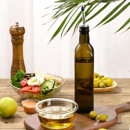 17oz Glass Olive Oil Bottle Dispenser - 500ml Green Oil and Vinegar Cruet with Pourers and Funnel - Olive Oil Carafe Decanter for Kitchen