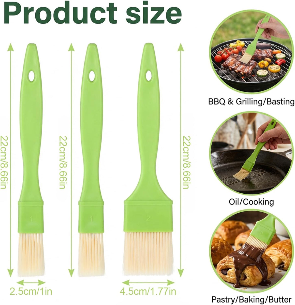 3 Pcs Pastry Brush Set – Heat Resistant Bristle Basting Brushes for Cooking