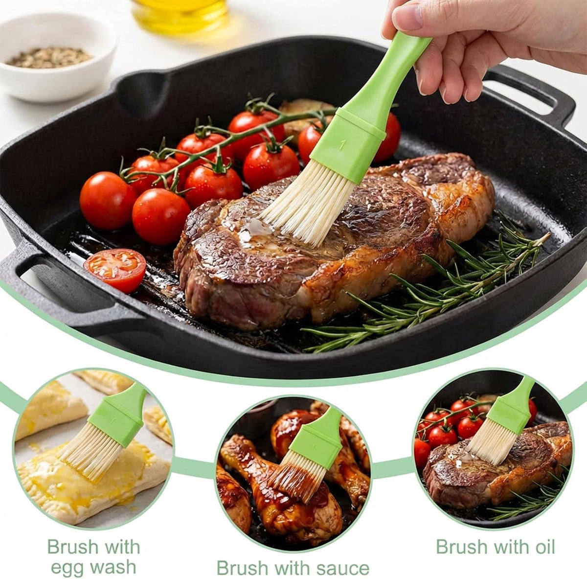3 Pcs Pastry Brush Set – Heat Resistant Bristle Basting Brushes for Cooking