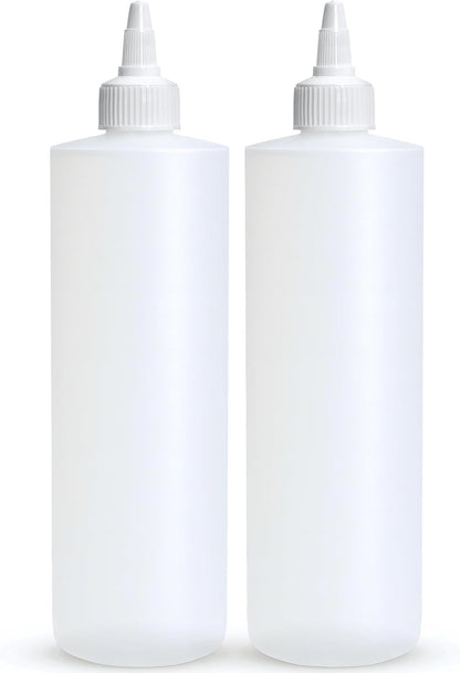 Condiment Squeeze Bottles, 16 OZ Empty Squirt Bottle with Twist Top Cap, Leak Proof - Great for Ketchup, Mustard, Syrup, Sauces, Dressing, Oil, Arts and Crafts, BPA FREE Plastic - 2 PACK