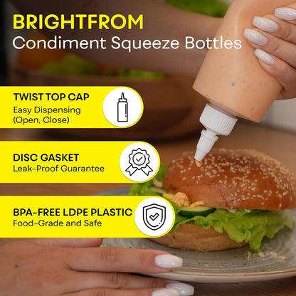 Condiment Squeeze Bottles, 16 OZ Empty Squirt Bottle with Twist Top Cap, Leak Proof - Great for Ketchup, Mustard, Syrup, Sauces, Dressing, Oil, Arts and Crafts, BPA FREE Plastic - 2 PACK