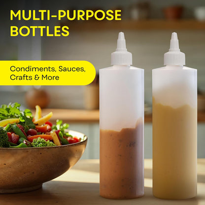 Condiment Squeeze Bottles, 16 OZ Empty Squirt Bottle with Twist Top Cap, Leak Proof - Great for Ketchup, Mustard, Syrup, Sauces, Dressing, Oil, Arts and Crafts, BPA FREE Plastic - 2 PACK