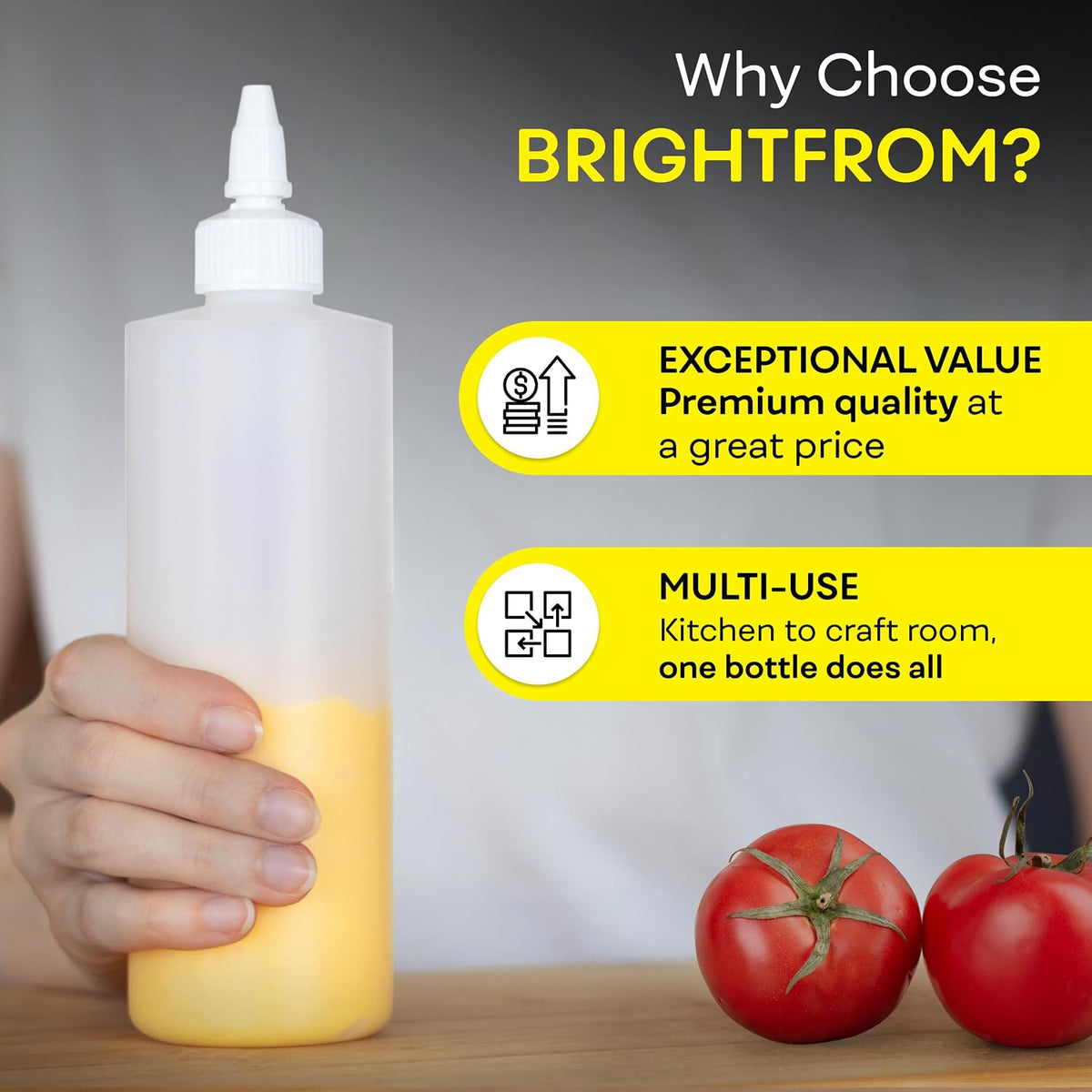 Condiment Squeeze Bottles, 16 OZ Empty Squirt Bottle with Twist Top Cap, Leak Proof - Great for Ketchup, Mustard, Syrup, Sauces, Dressing, Oil, Arts and Crafts, BPA FREE Plastic - 2 PACK