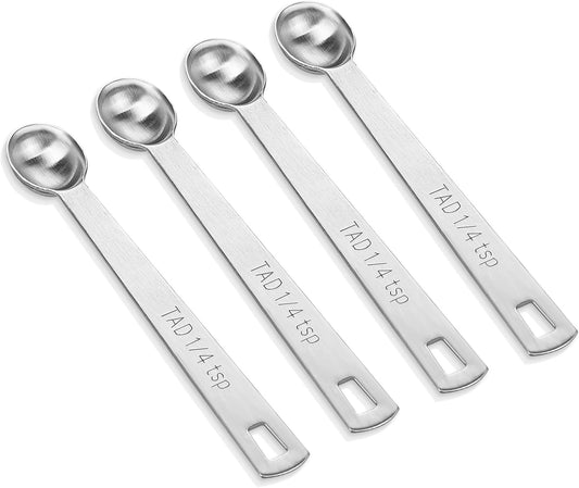 4 PCS 1/4 Teaspoon (1/4 Tsp | 1.25 mL | 1.25 cc) Single Measuring Spoon, Stainless Steel 1/4 Tsp Small Measuring Spoon Mini Measuring Spoons