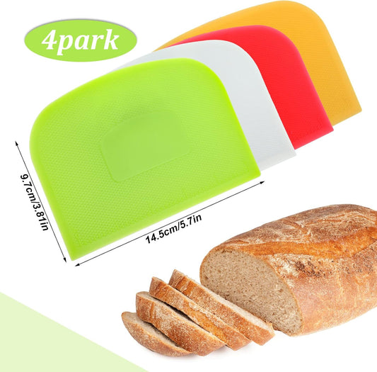 4 Piece Plastic Dough Scraper Bowl Scraper Flexible Multipurpose Food Spatula Plastic Daigh Cutter for Bread Cake Dough Fondant Icing (White, Green, Yellow, Red)