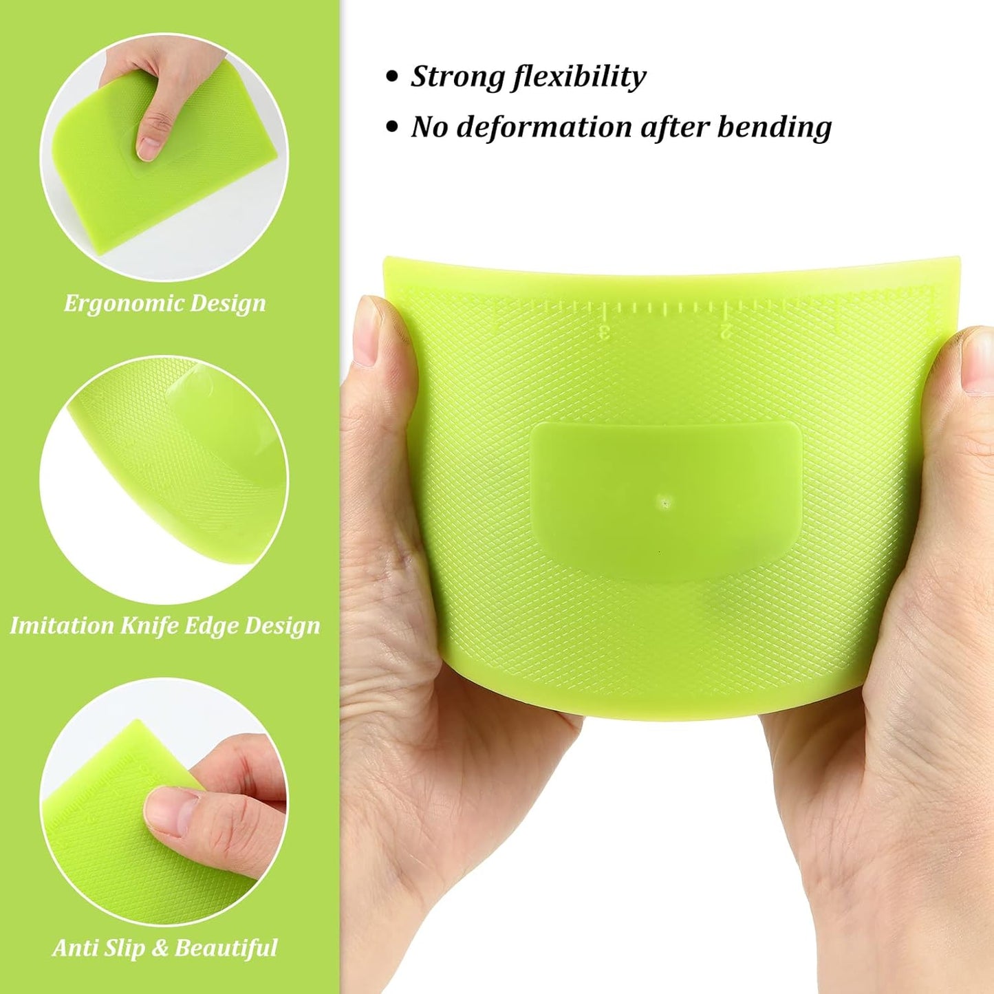 4 Piece Plastic Dough Scraper Bowl Scraper Flexible Multipurpose Food Spatula Plastic Daigh Cutter for Bread Cake Dough Fondant Icing (White, Green, Yellow, Red)