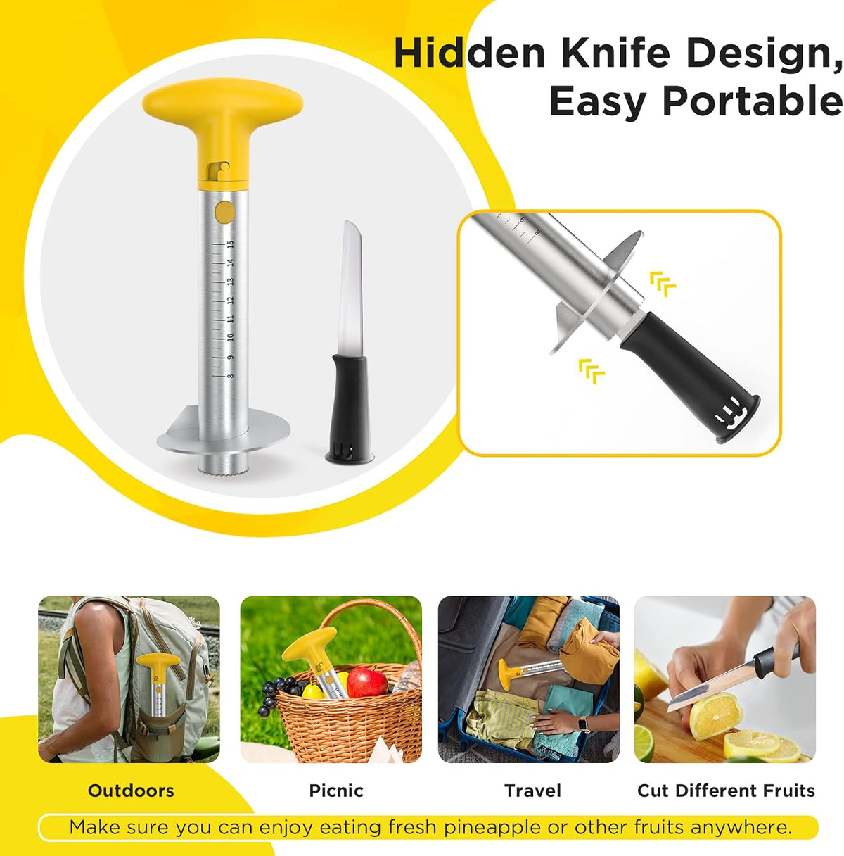 Pineapple Cutter with Knife, [Upgraded, Electric & Manual] Durable Pineapple Corer with Electric Drill Accessory, Stainless Steel Fruit Peeler Knife Pineapple Slicer Core Remover Kitchen Tool