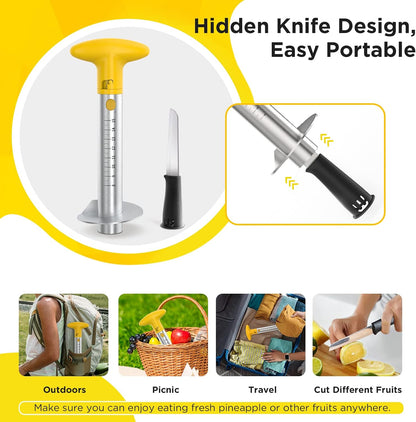 Pineapple Cutter with Knife, [Upgraded, Electric & Manual] Durable Pineapple Corer with Electric Drill Accessory, Stainless Steel Fruit Peeler Knife Pineapple Slicer Core Remover Kitchen Tool