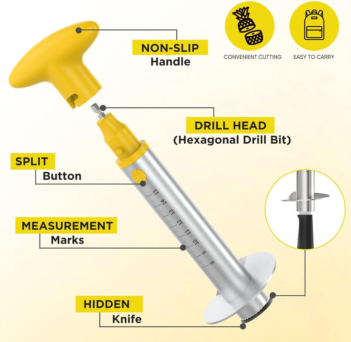 Pineapple Cutter with Knife, [Upgraded, Electric & Manual] Durable Pineapple Corer with Electric Drill Accessory, Stainless Steel Fruit Peeler Knife Pineapple Slicer Core Remover Kitchen Tool
