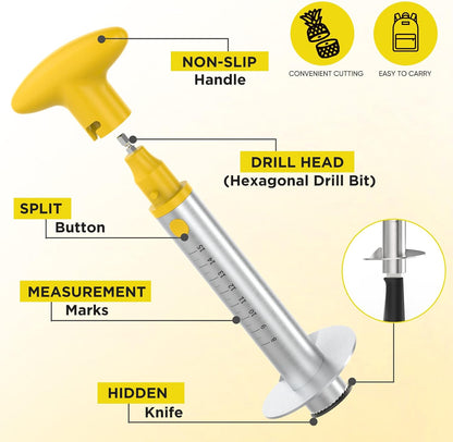 Pineapple Cutter with Knife, [Upgraded, Electric & Manual] Durable Pineapple Corer with Electric Drill Accessory, Stainless Steel Fruit Peeler Knife Pineapple Slicer Core Remover Kitchen Tool