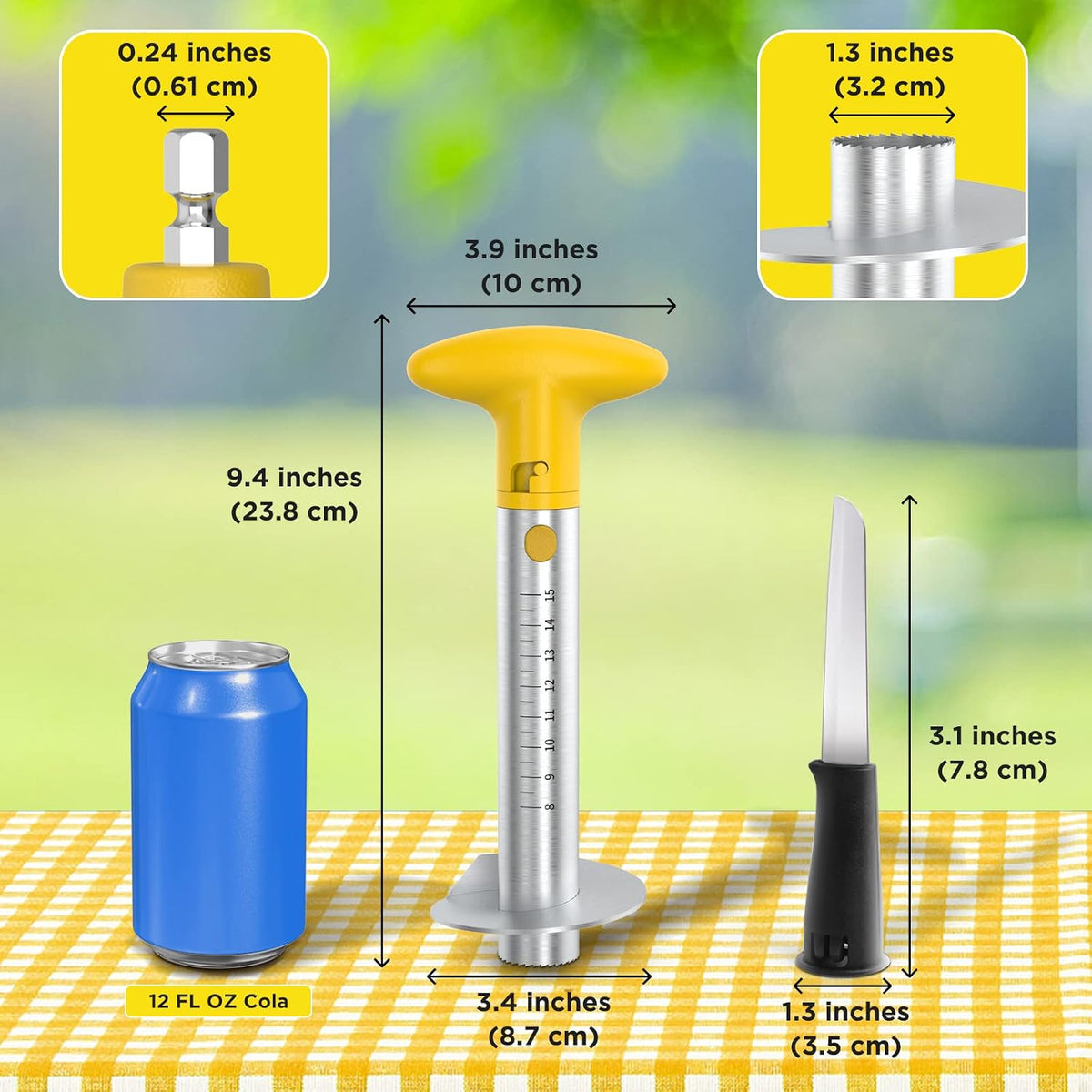 Pineapple Cutter with Knife, [Upgraded, Electric & Manual] Durable Pineapple Corer with Electric Drill Accessory, Stainless Steel Fruit Peeler Knife Pineapple Slicer Core Remover Kitchen Tool