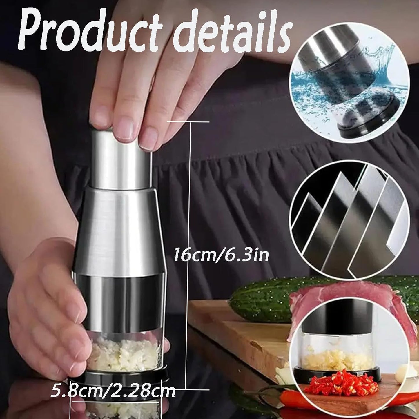 1PCS Manual Garlic Chopper Garlic Crusher Pressing Handheld Food Chopper Slicer Vegetable Cooking Crusher Stainless Steel for Food Enthusiasts and Cooking Staff