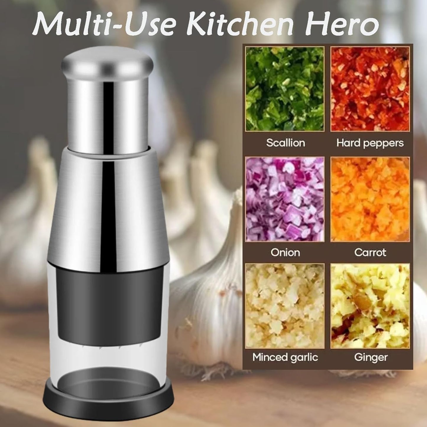1PCS Manual Garlic Chopper Garlic Crusher Pressing Handheld Food Chopper Slicer Vegetable Cooking Crusher Stainless Steel for Food Enthusiasts and Cooking Staff