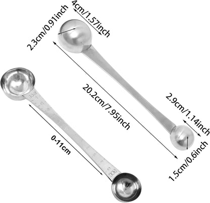 1PCS Stainless Steel Double Head Coffee Measuring Scoop Spoon 1 Tsp (5ml) & 1 Tbsp (15ml) Dual-Measure Long-Handle Spoon with Tick Mark for Tea Sugar for Coffee and Baking Precise Measurements