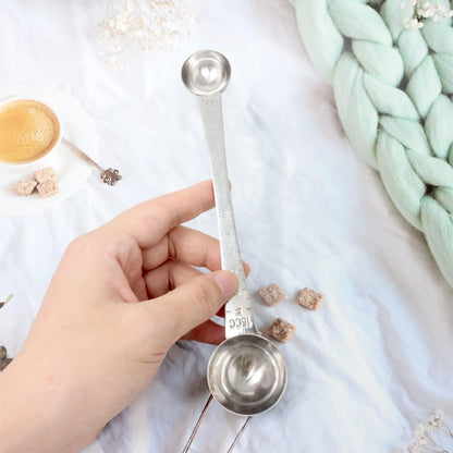 1PCS Stainless Steel Double Head Coffee Measuring Scoop Spoon 1 Tsp (5ml) & 1 Tbsp (15ml) Dual-Measure Long-Handle Spoon with Tick Mark for Tea Sugar for Coffee and Baking Precise Measurements