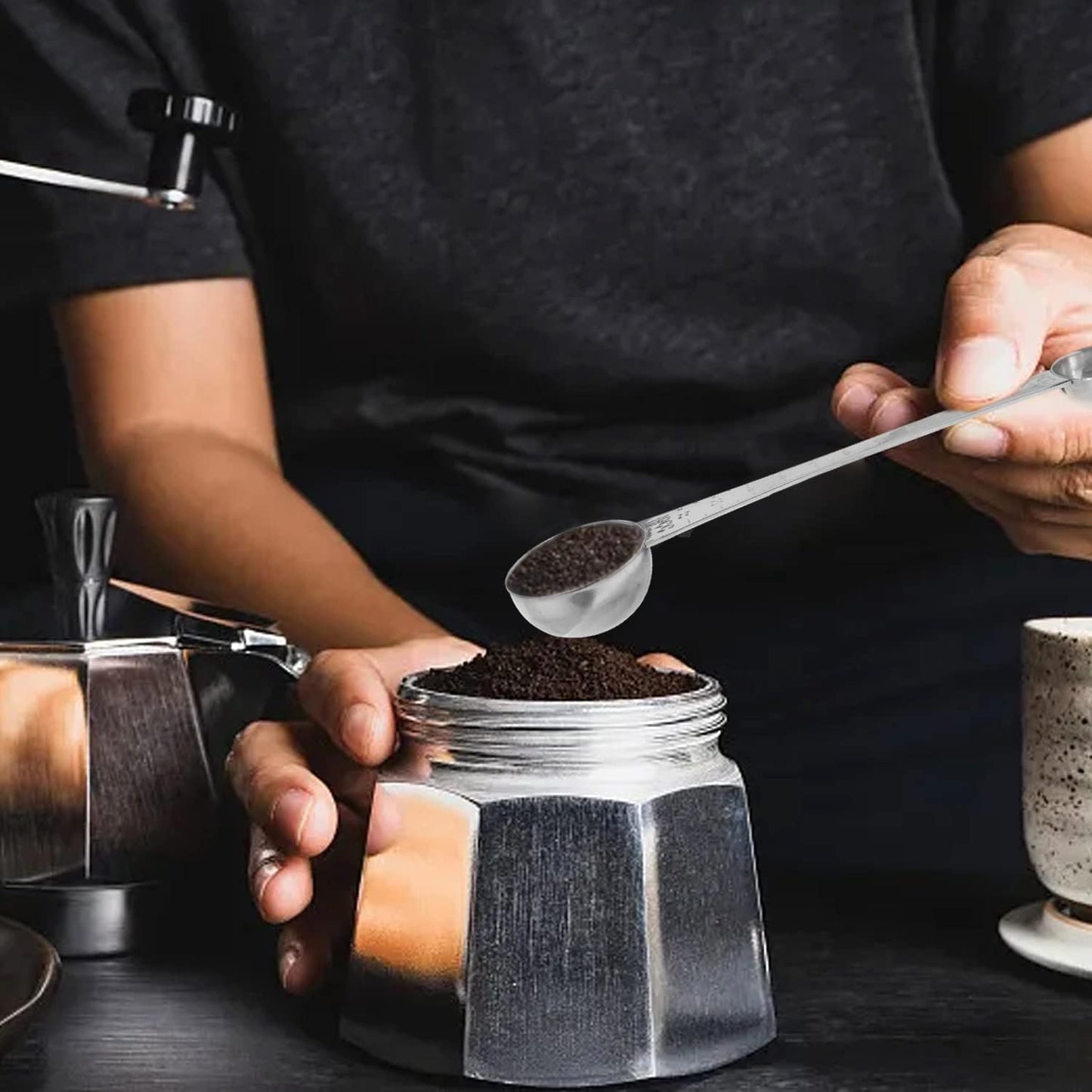 1PCS Stainless Steel Double Head Coffee Measuring Scoop Spoon 1 Tsp (5ml) & 1 Tbsp (15ml) Dual-Measure Long-Handle Spoon with Tick Mark for Tea Sugar for Coffee and Baking Precise Measurements
