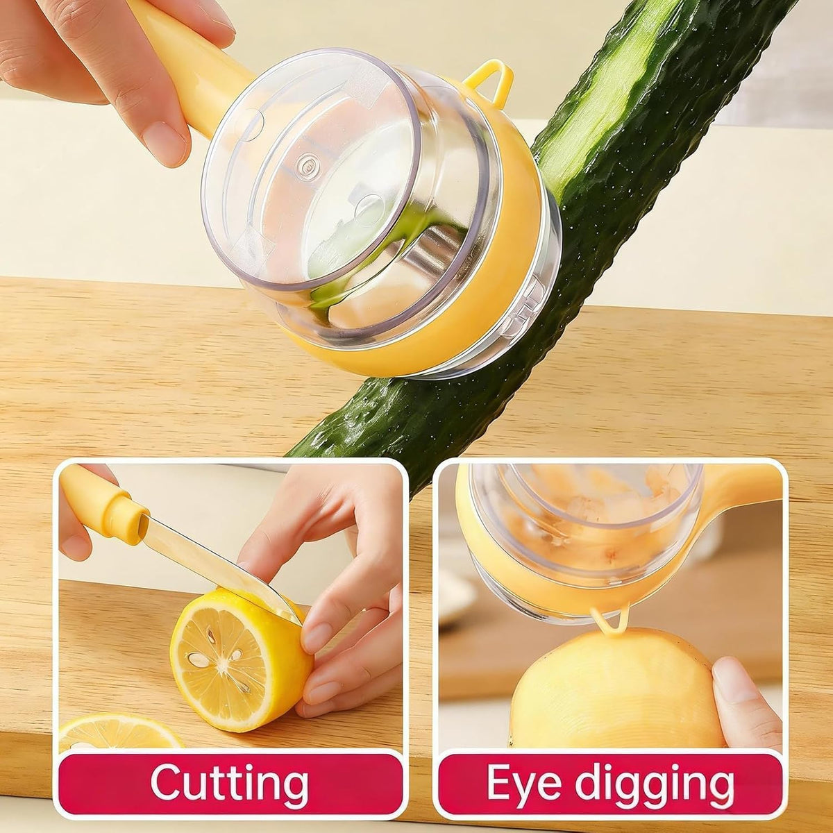 3-Piece Kitchen Set – Stainless Steel Onion Holder Slicer with 10 Forks, Peeler with Storage Box, 3-in-1 Cup Lid & Gap Brush – for Slicing Potato, Avocado, Eggs, Lemon, Meat