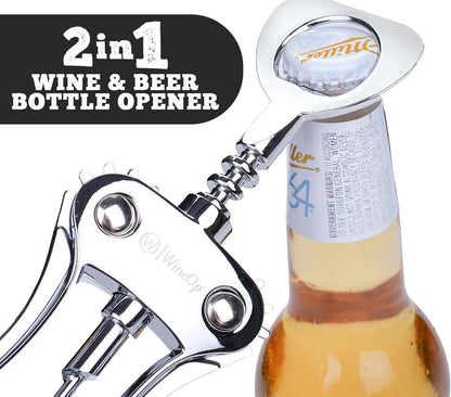 WineOp Professional Winged Wine Bottle Opener Corkscrew Beer Bottle Opener | Premium Wing Wine Opener Cork Screw for Home Kitchen Restaurant Bar Waiters Bartenders Multifunctional Easy Use Cork Opener