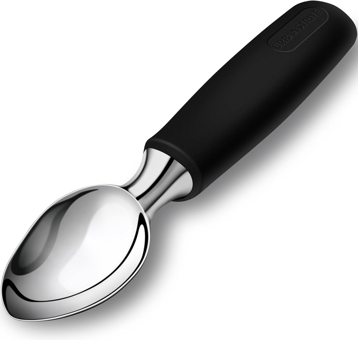 Ice Cream Scoop Stainless Steel, Ice Cream Scooper Professional Large Ice Cream Scoops With Non-Slip Rubber Handle, Ice Cream Spade for Cookie Dough, Gelato, Sorbet, Melon (Black)