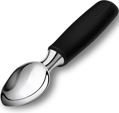 Ice Cream Scoop Stainless Steel, Ice Cream Scooper Professional Large Ice Cream Scoops With Non-Slip Rubber Handle, Ice Cream Spade for Cookie Dough, Gelato, Sorbet, Melon (Black)
